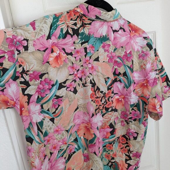 Vintage Casey & Max Tropical Floral Hawaiian Button Up - Med - Pink Hibiscus - Picture 2 of 10